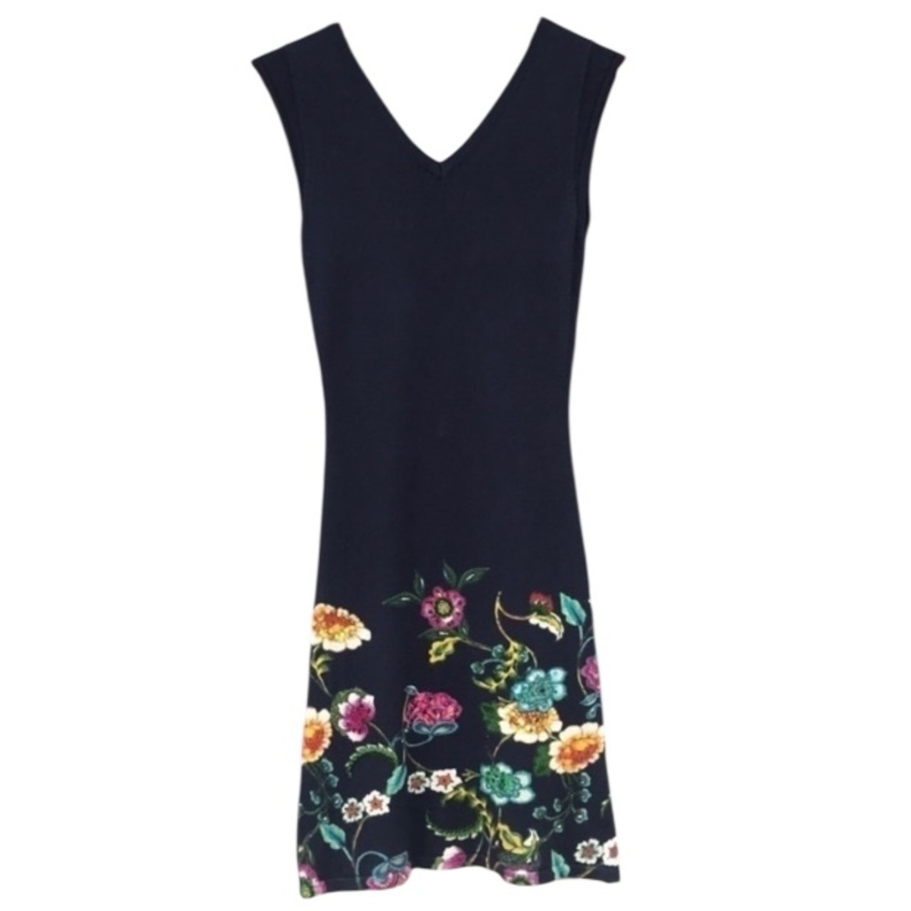 Desigual Mari Knit A-Line Dress Floral Sequin Detail V-Neck XS - Picture 2 of 7